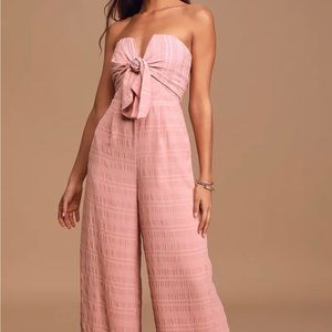 Pink/mauve Lulus jumpsuit, wide leg, strapless, size s, never worn with tags